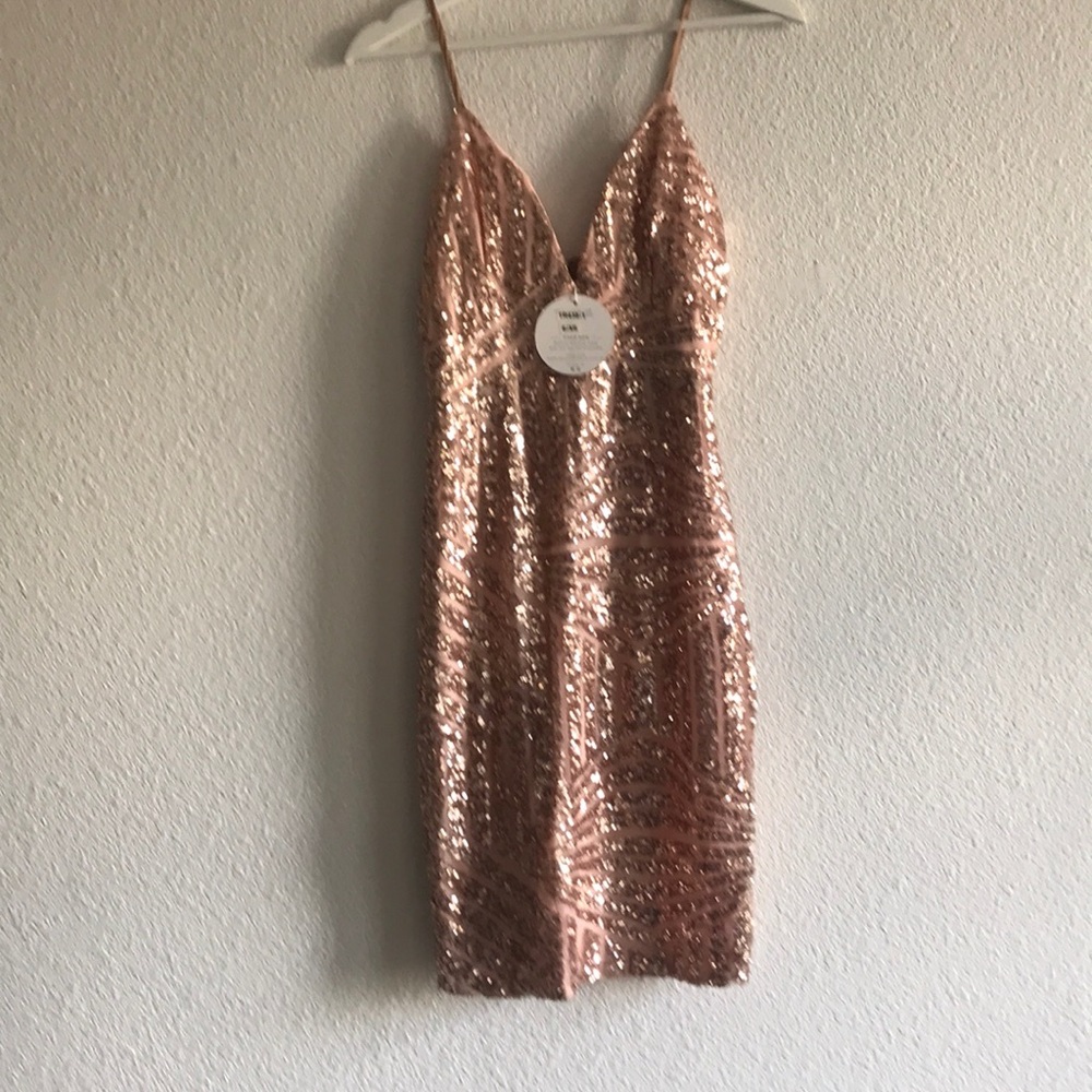 Rose gold sequin mini dress